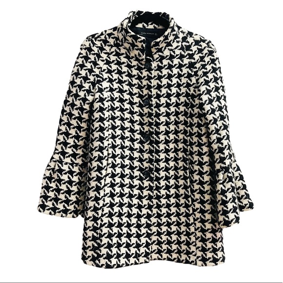 Zara Jackets & Blazers - Zara Woman Black & White Houndstooth Knitted Wool Coat Size S